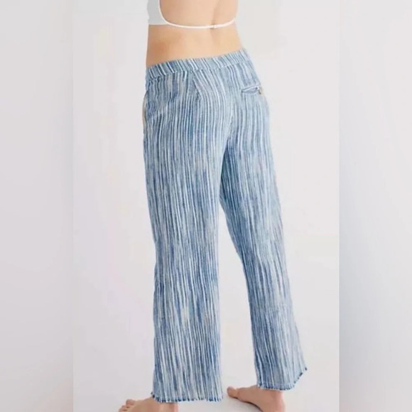 Free People Marta Yarn Dyed Striped Cropped Frayed Hem Boho Hippie Trousers Sz 0 - Picture 5 of 14